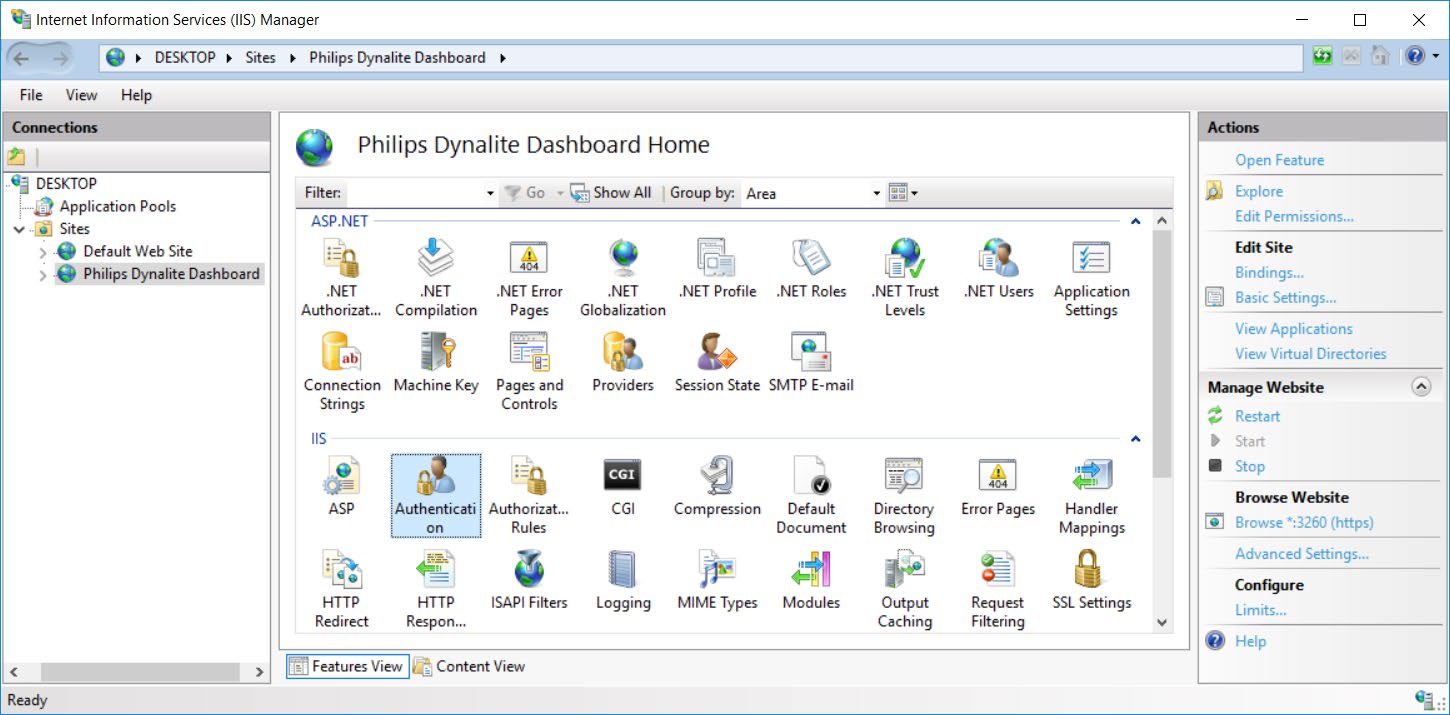 windows iis dashboard