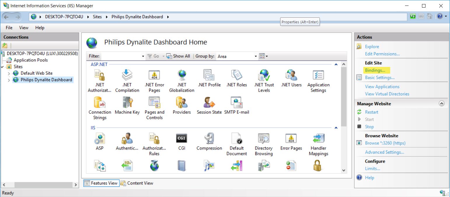 windows iis edit bindings