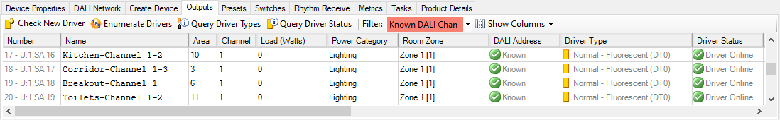 sb ddbc120 dali outputs