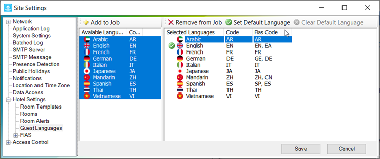 sm config settings add remove languages