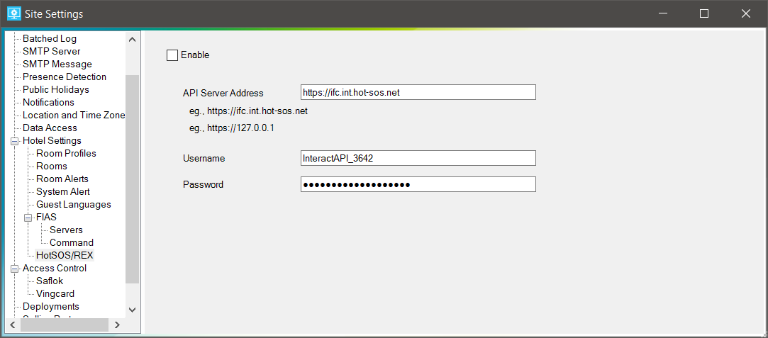 sm config settings hotel hotsos rex