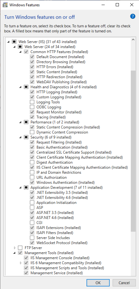 sm enable iis features