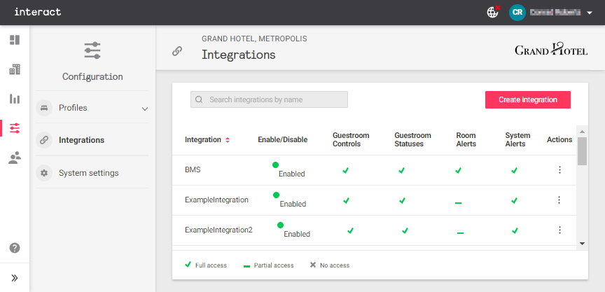 iah config integrations