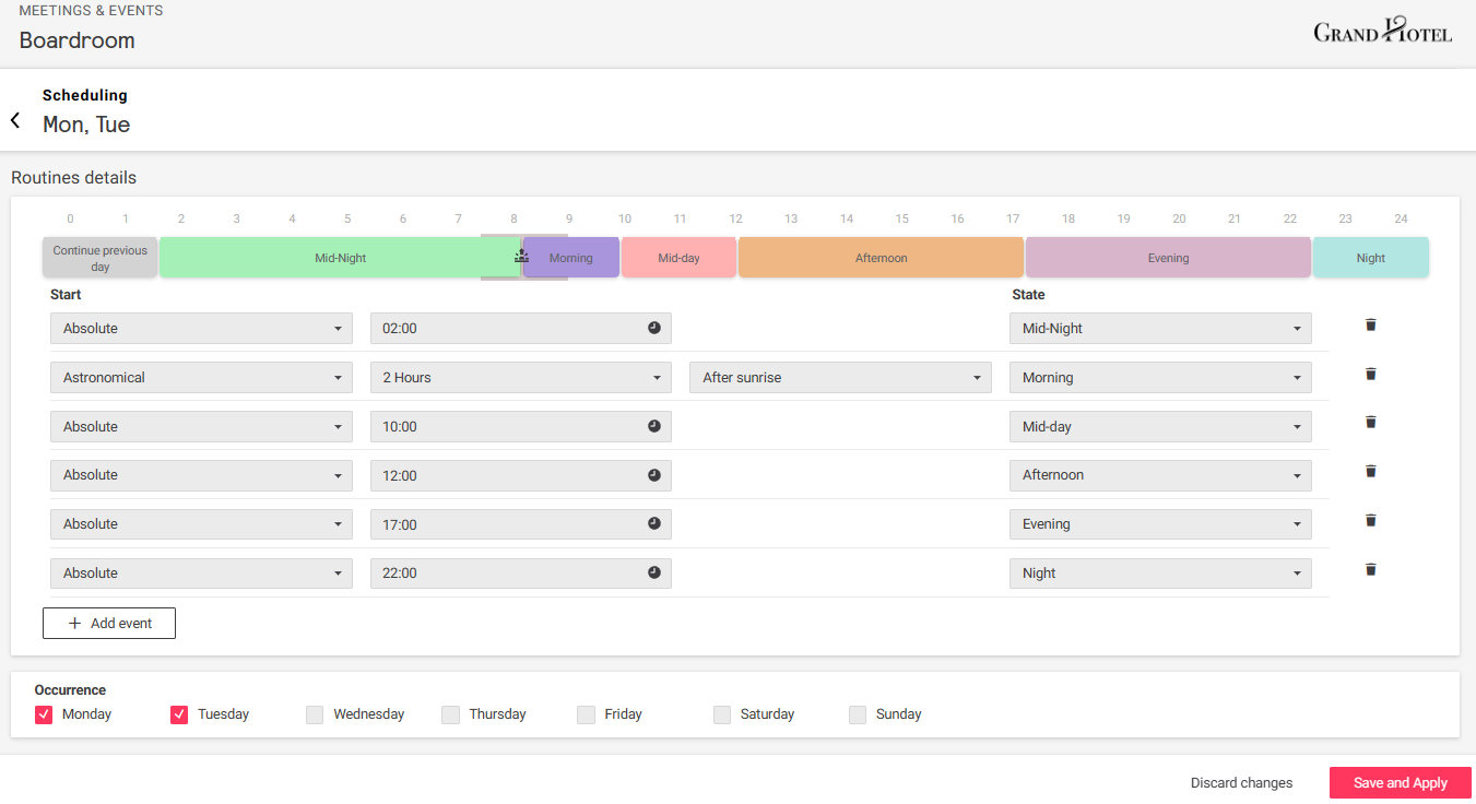 iah config scheduling edit routine