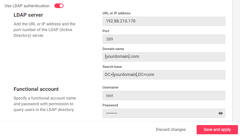 iah settings authentication ldap