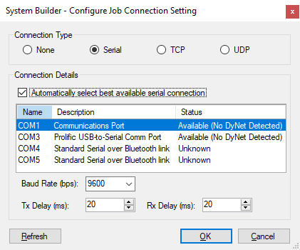 sb configure job connection tcp