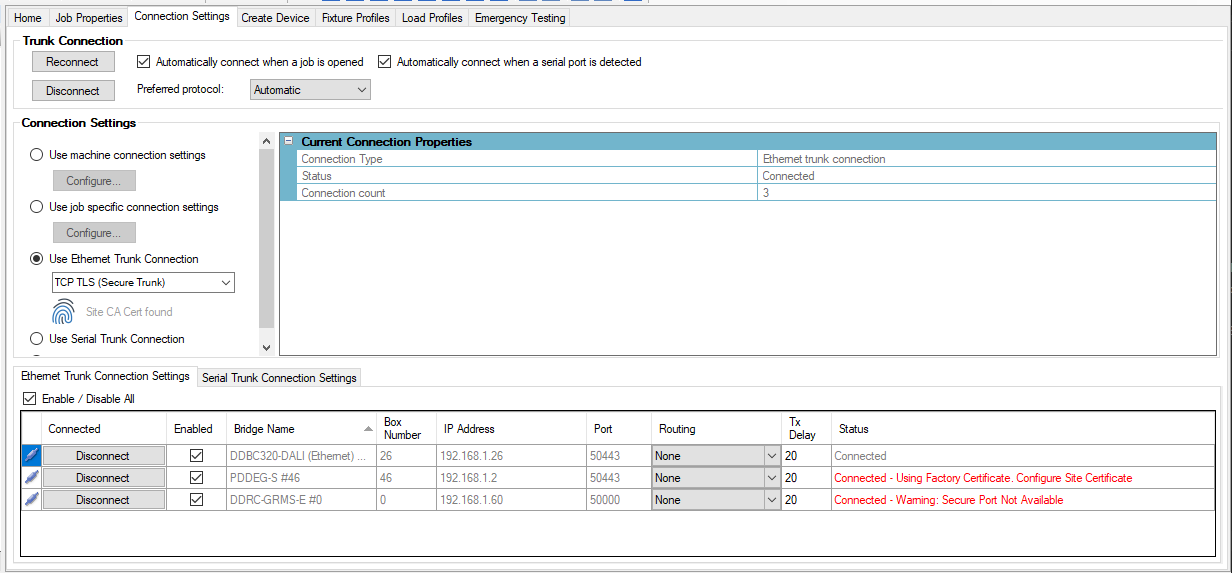 sb connection settings ethernet trunk secure factory cert