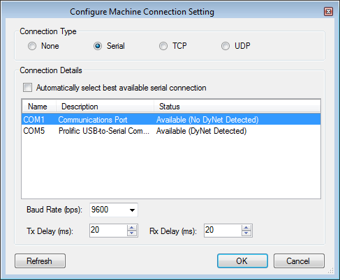 sb machine connection settings serial