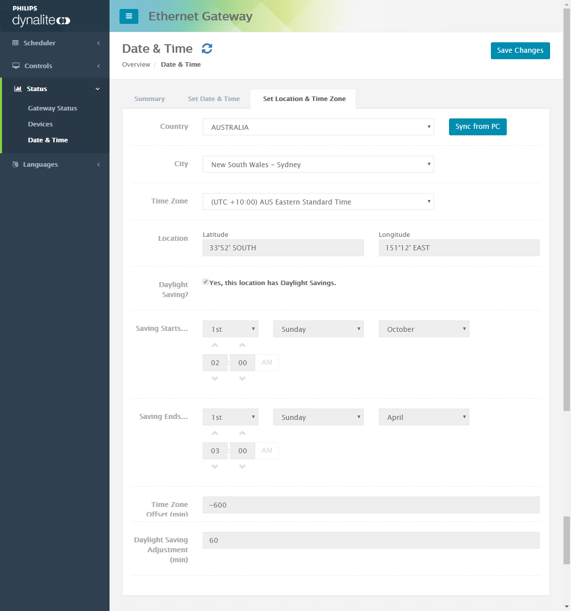 eg web status date time location time zone