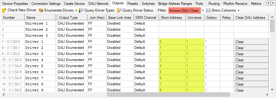 sb area outputs editor dali short addresses