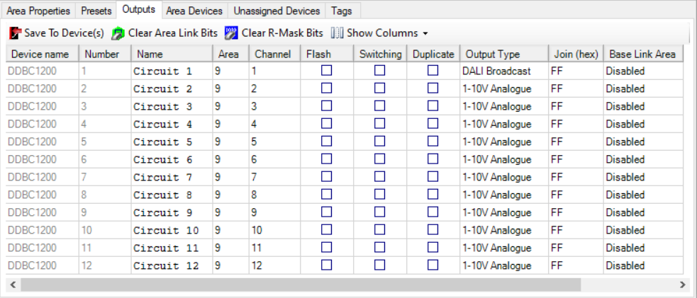 sb area outputs editor ddbc1200