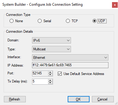 sb configure job connection udp