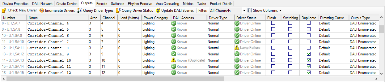 sb dali device outputs editor with errors