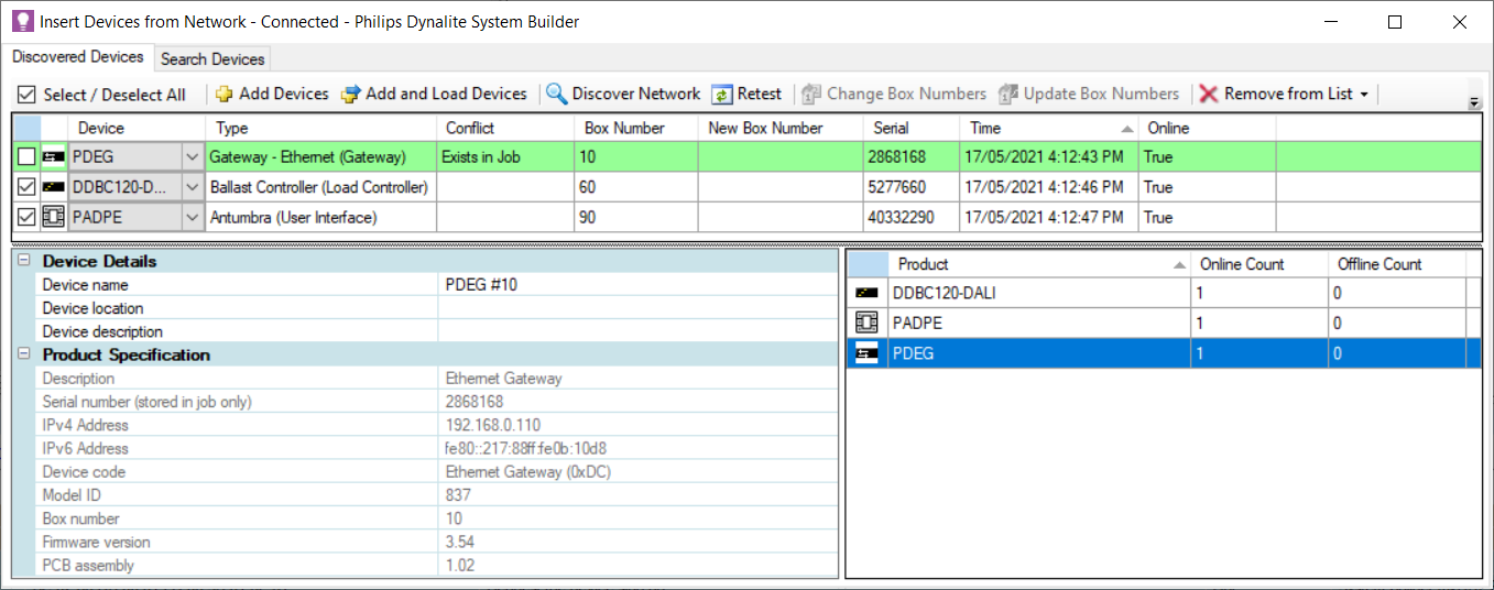 sb discovered devices rs 485