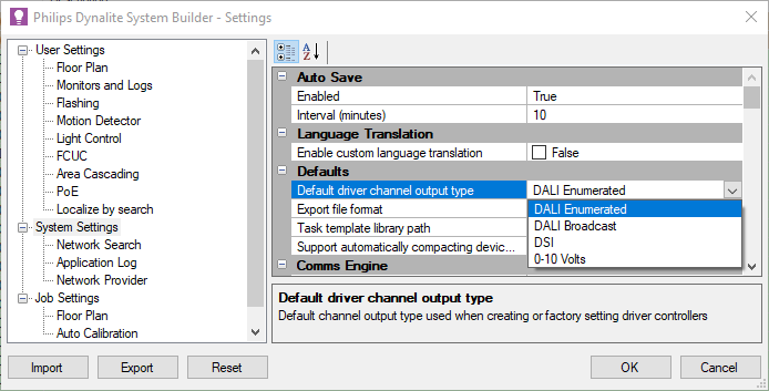 sb settings system defaults output type enumerated