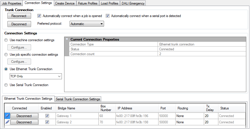 sb connection settings ethernet trunk