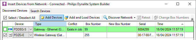 sb insert devices from network pdzg e