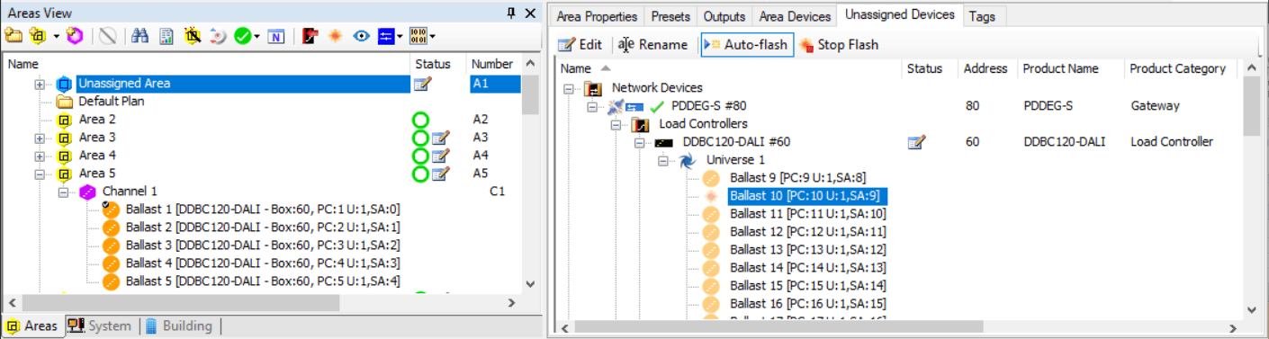 sb areas view unassigned devices ddbc120 dali