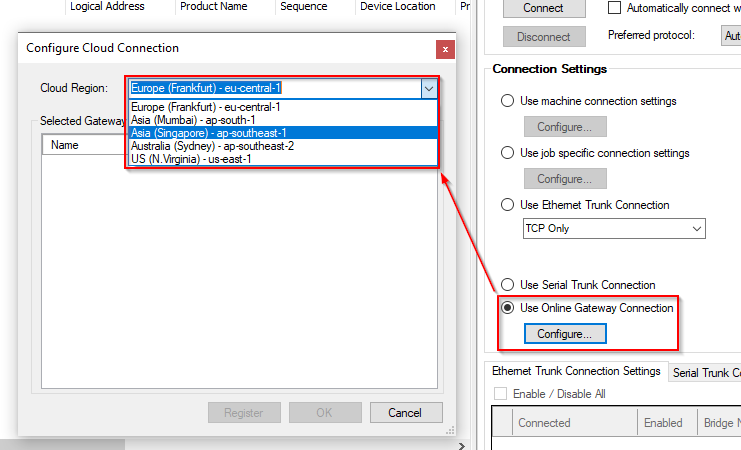 sb connection settings cloud region