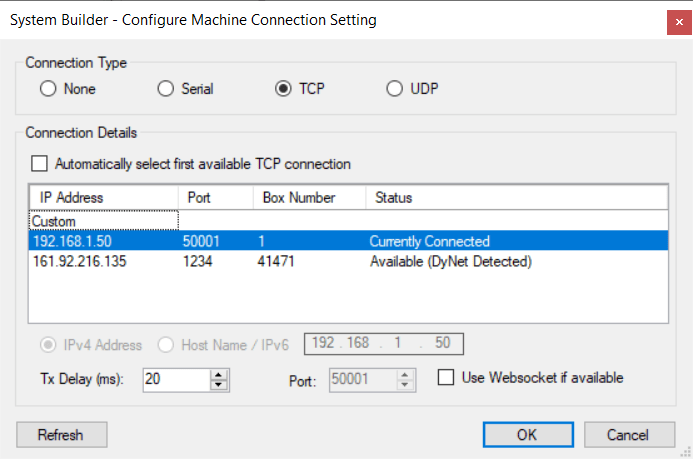 sb machine connection settings tcp trunk