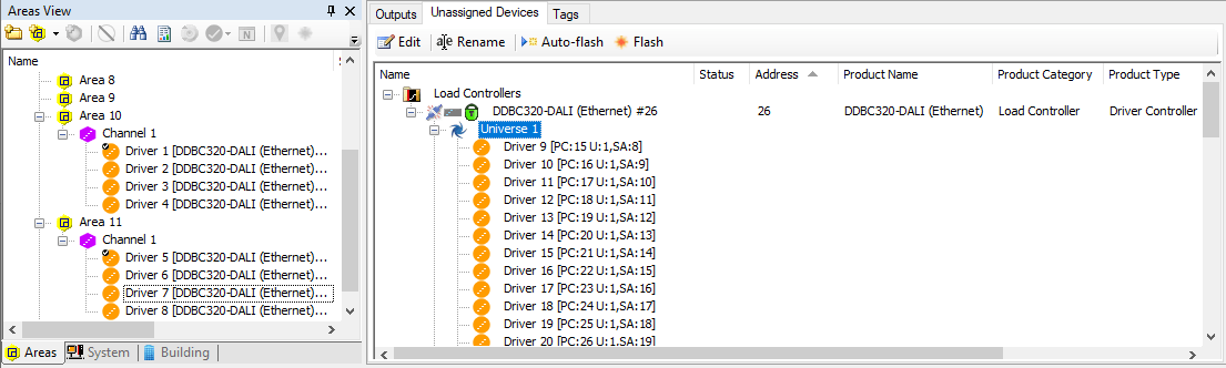 sb areas view unassigned devices ddbc320 dali