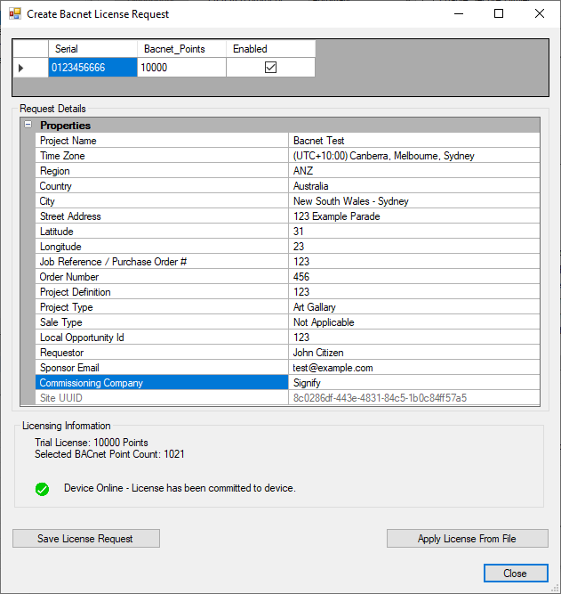 sb bacnet license request