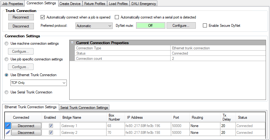 sb connection settings ethernet trunk