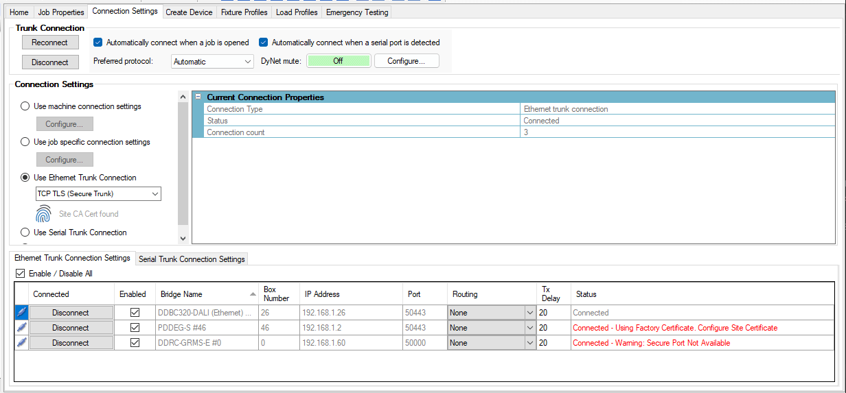 sb connection settings ethernet trunk secure factory cert