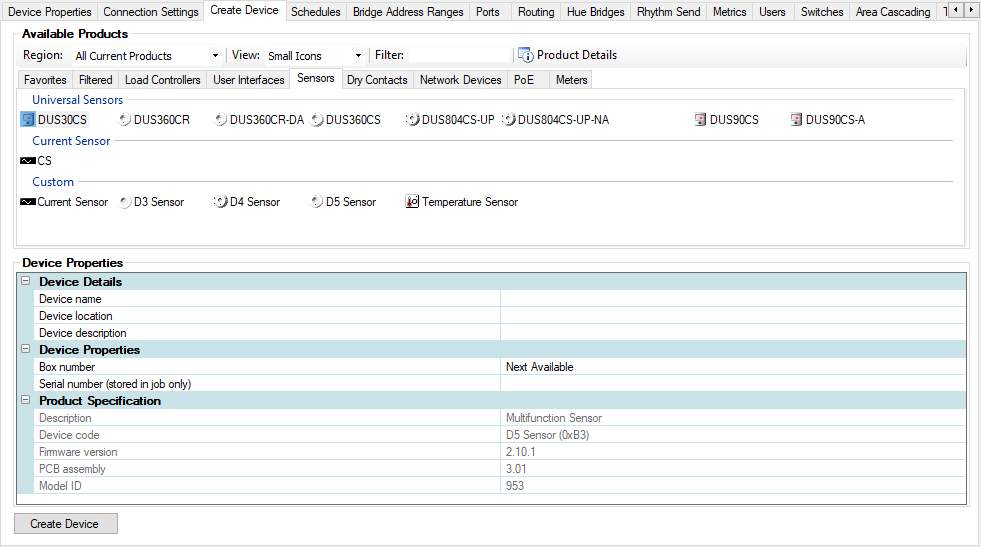 sb create device tab