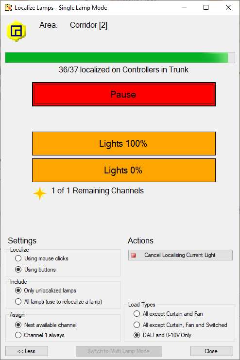 sb localise single area pause