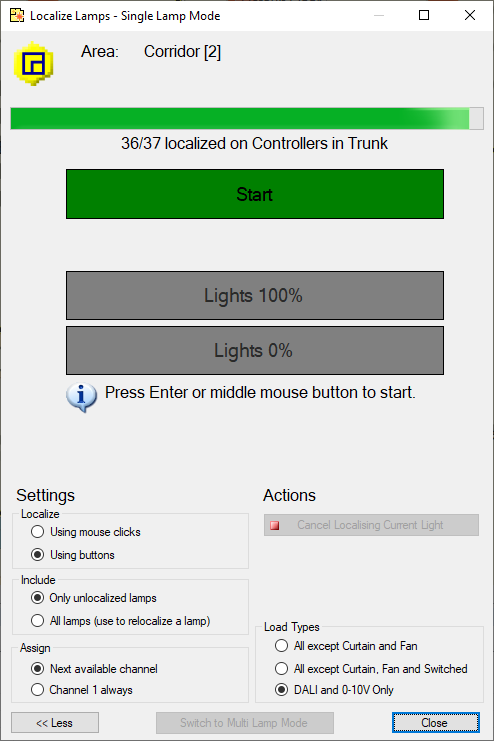 sb localise single area start