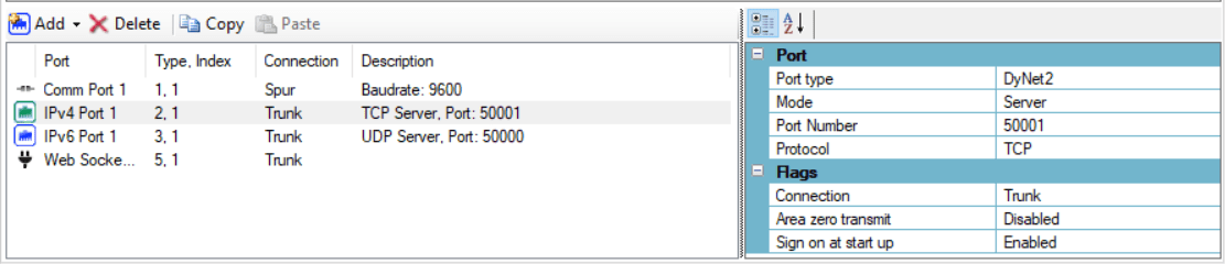 Screenshot: Ports showing type and index