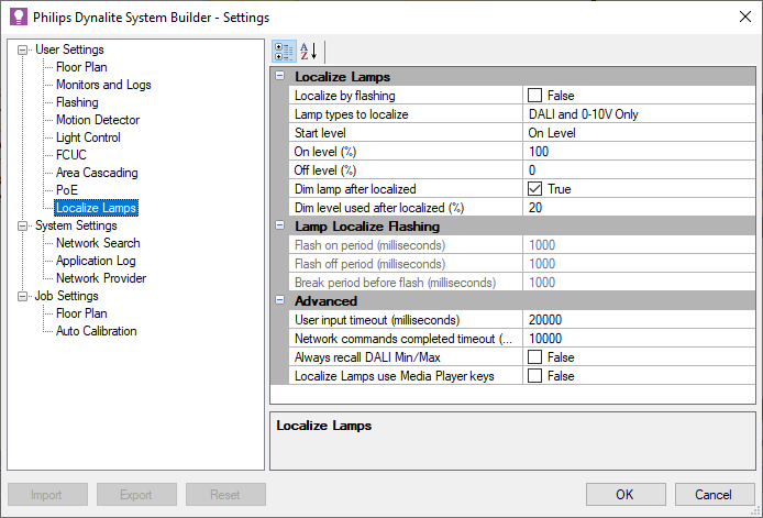 sb settings localise lamps