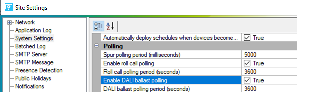 smc site settings system enable dali polling