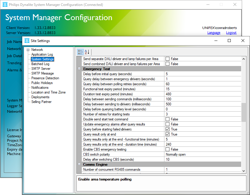 smc site settings emergency test