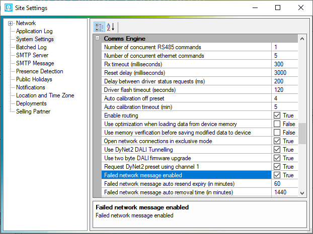 smc site settings comms engine